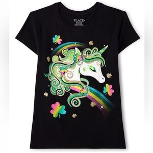 Girls St. Patrick's Day Unicorn Graphic Tee - Black